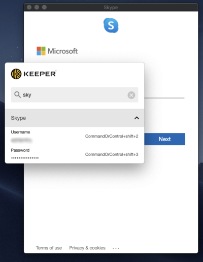 keeper password manager hot key