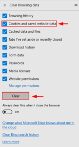 how to clear cache in microsoft edge from control panel