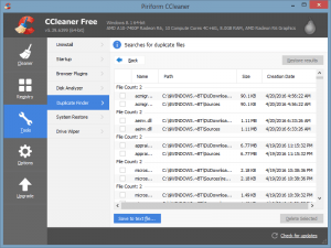 ccleaner duplicate finder select all