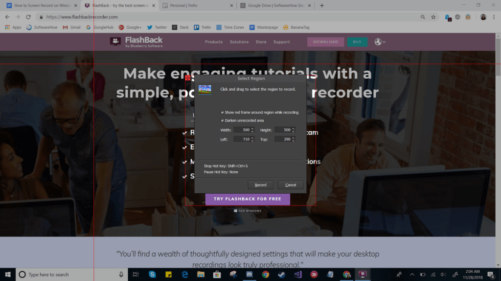 video record your screen windows 10 software